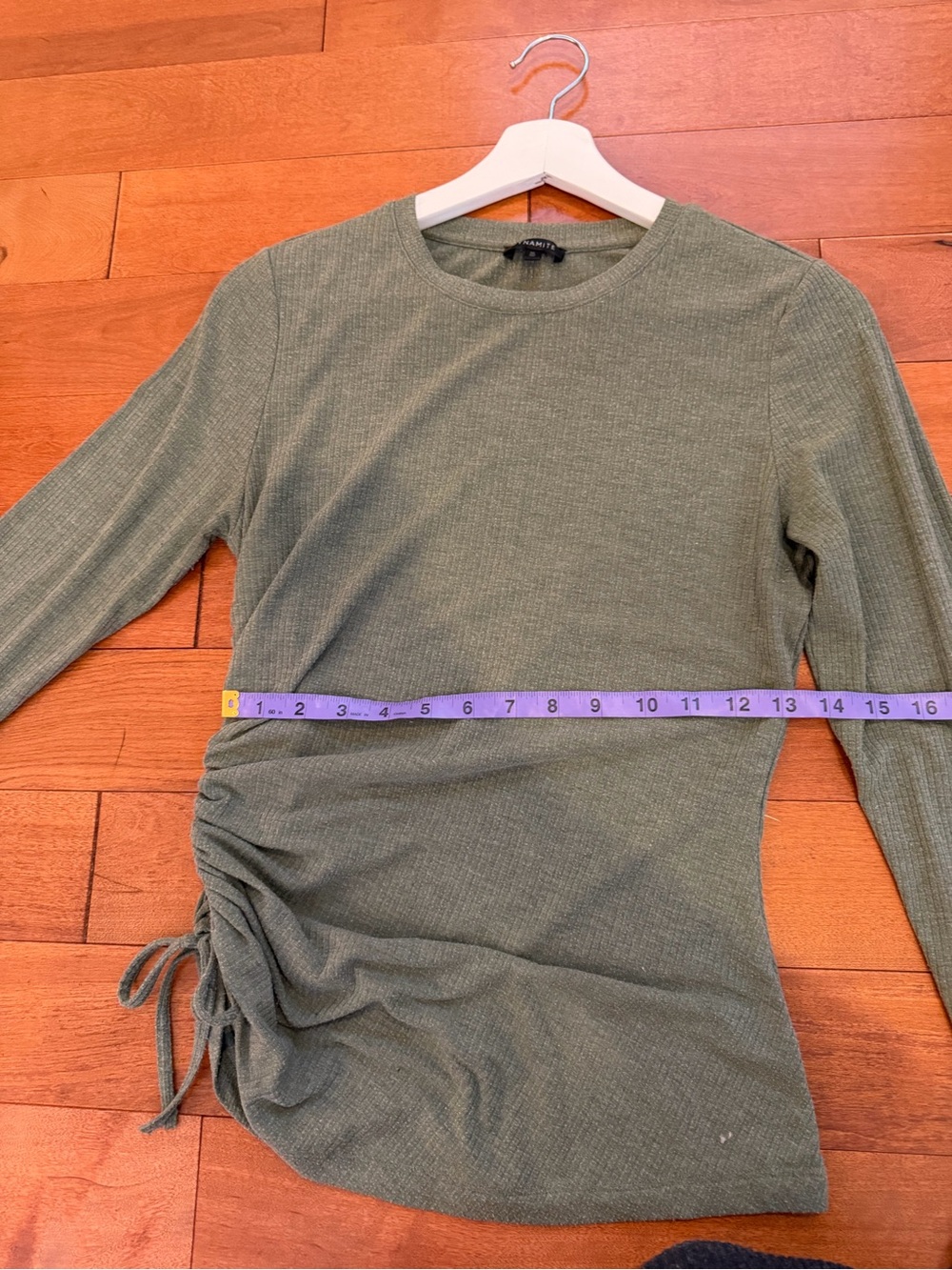 Dynamite Olive Green Ribbed Ruched Drawstring Top M - Picture 4 of 5